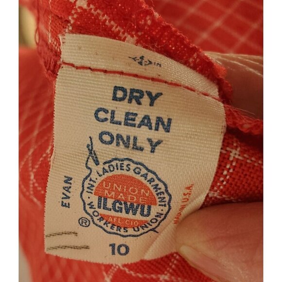 Evan Picone Red 80s Coat Dress Size 10 Asymmetrical Button Up Red Plaid - Picture 8 of 13